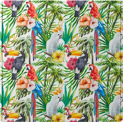 Green custom mailer box with trees and parrots