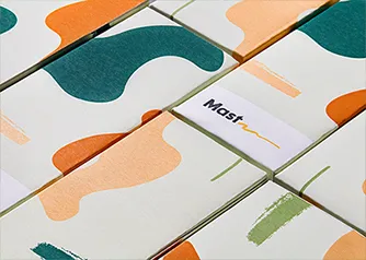 Packwire custom printed folding boxes with modern abstract design laid out in a pattern